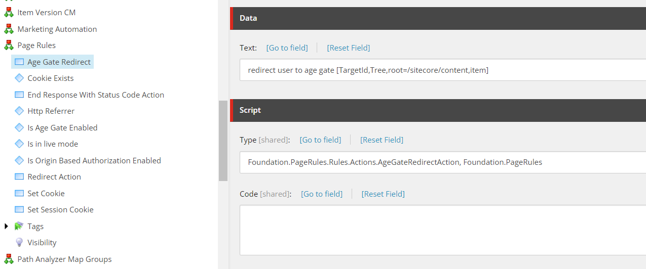 Sitecore Rules Conditions and Actions Elements